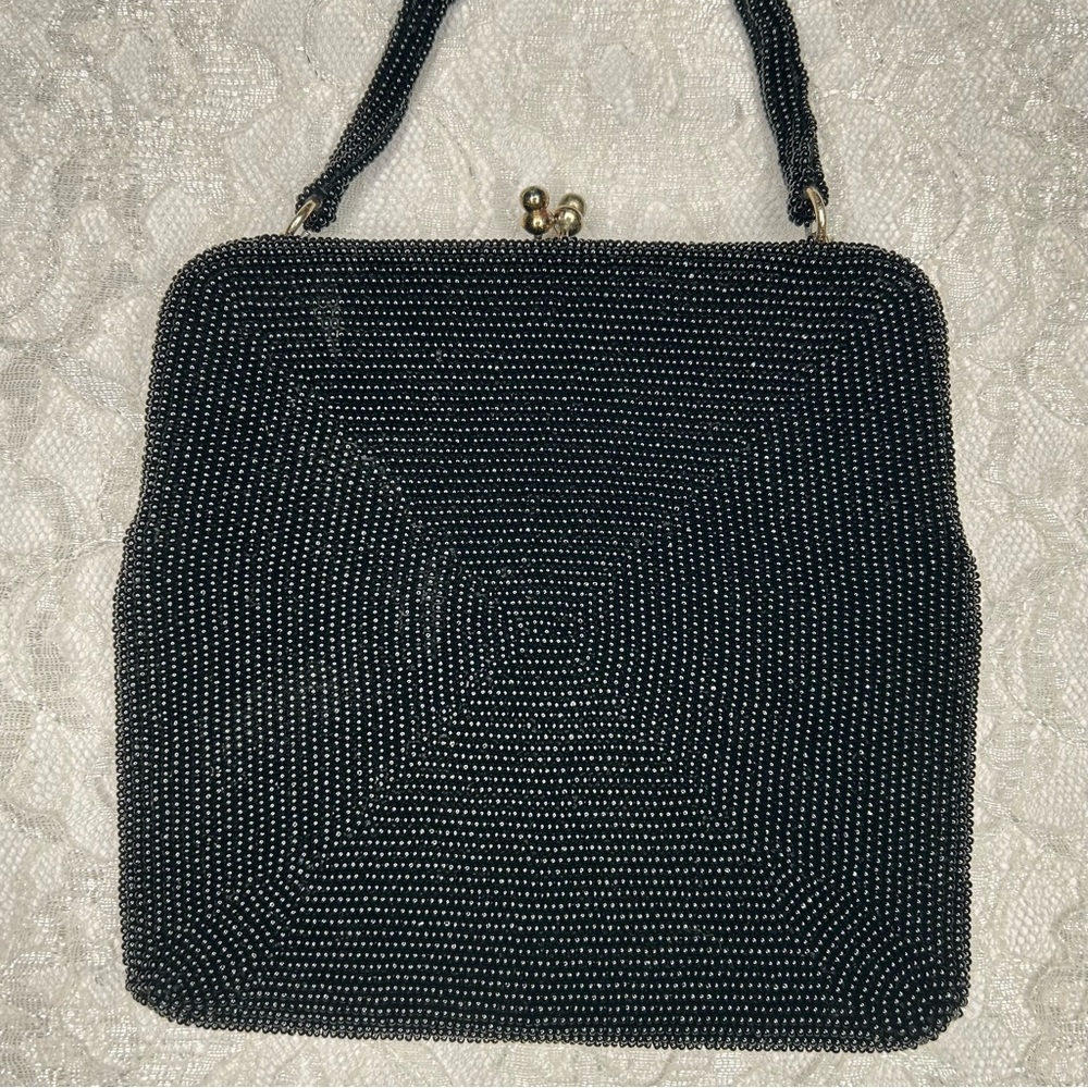 Dellil Vintage 60's Hand Made Black Beaded Evening Handbag Glamcore Quiet Luxury - Picture 6 of 17